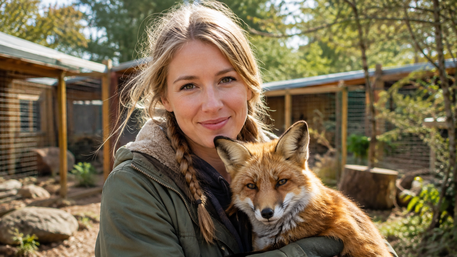 Mikayla Raines, founder of SaveAFox Rescue, smiling outdoors with a rescued fox, representing her wildlife conservation work and legacy.